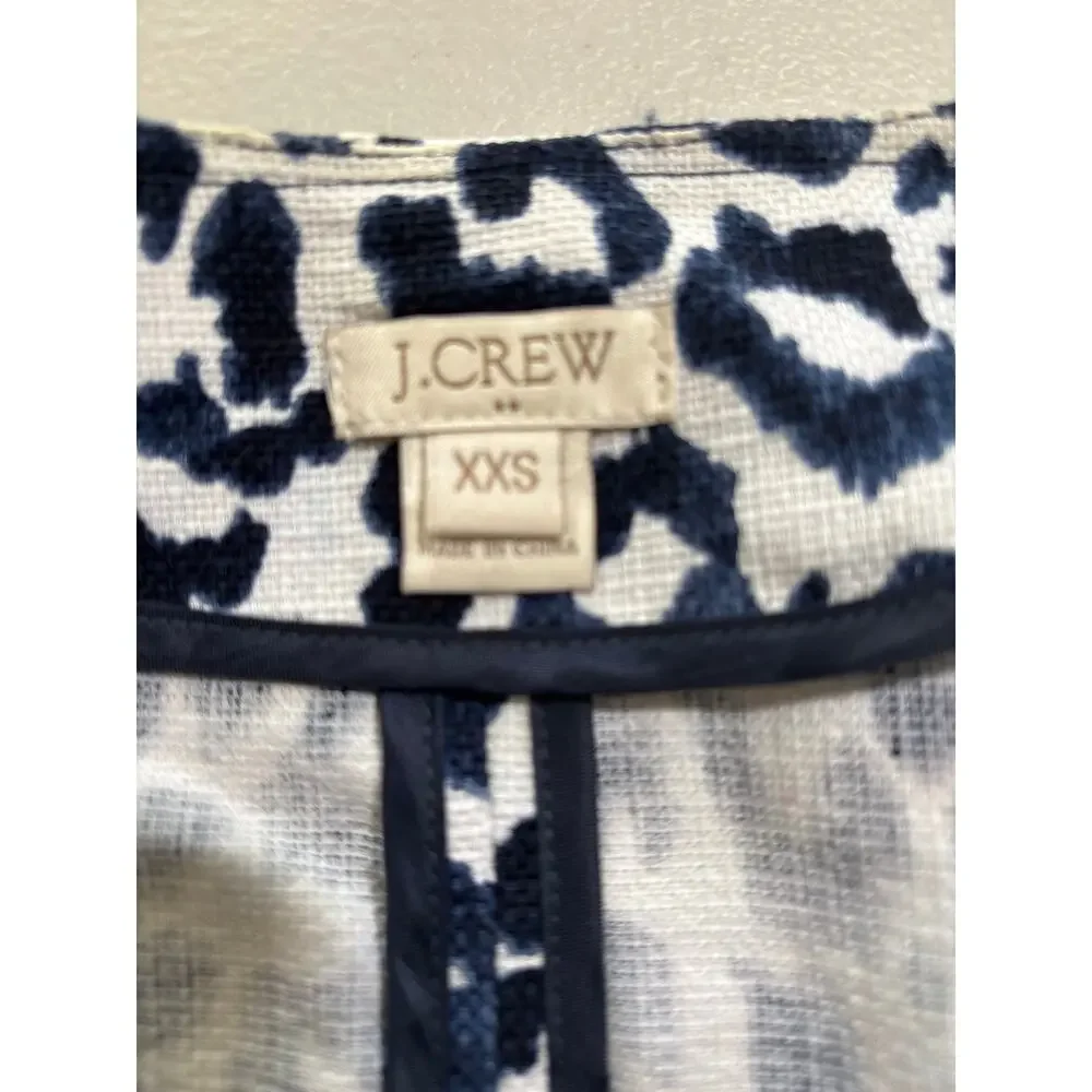 J. Crew Women Size XXS Blue and White Leopard Print Full‎ Zip Moto Bomber Jacket